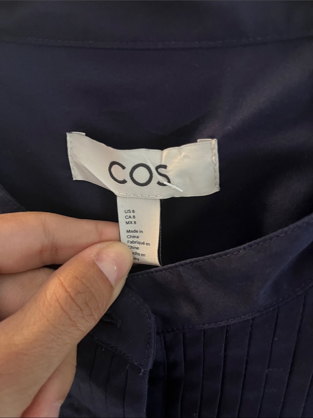 COS Dark Navy Pintuck Long Sleeve Shirt Dress - Picture 3 of 3